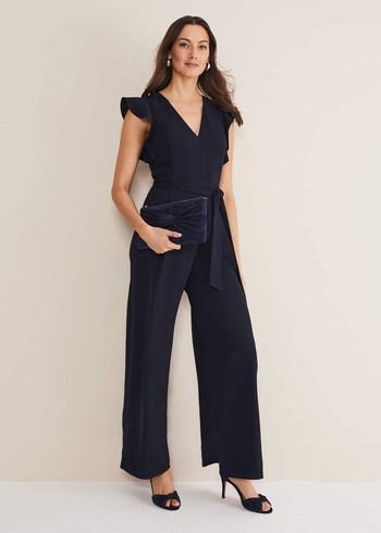 Phase Eight Kallie V Neck Frill Jumpsuit Navy Canada | VOBIKM-286